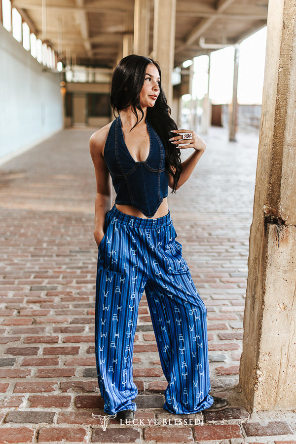 Top corset dos nu en denim stretch délavé foncé Lucky & Blessed