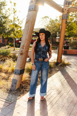 Gilet sans manches Lucky & Blessed Dark Wash Laser Western Concho à boutons