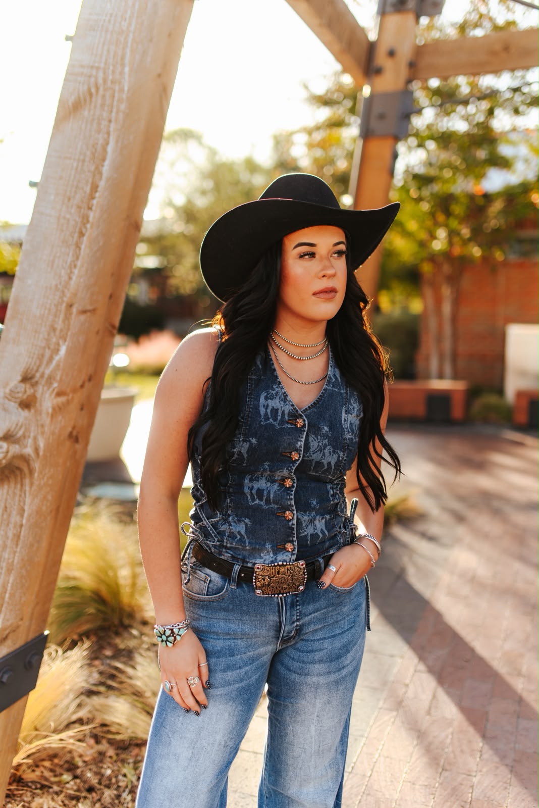 Gilet sans manches Lucky & Blessed Dark Wash Laser Western Concho à boutons
